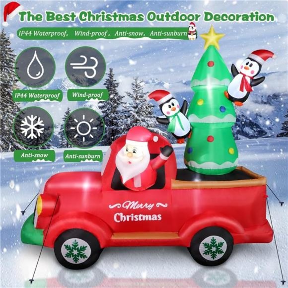 7 FT Christmas Inflatable Santa Claus Driving Red Truck with Built-in Lights - Picture 4 of 6